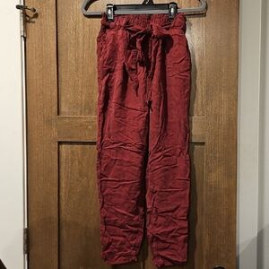 Sneak Peek Dark Red Paperbag Waist Pants